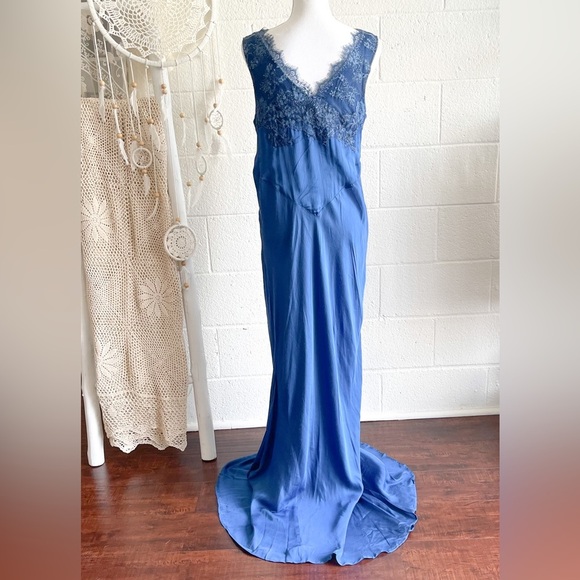 NWT Free People X Brenda Knight Lace Maxi Slip Dress - Royal Blue - Picture 11 of 16